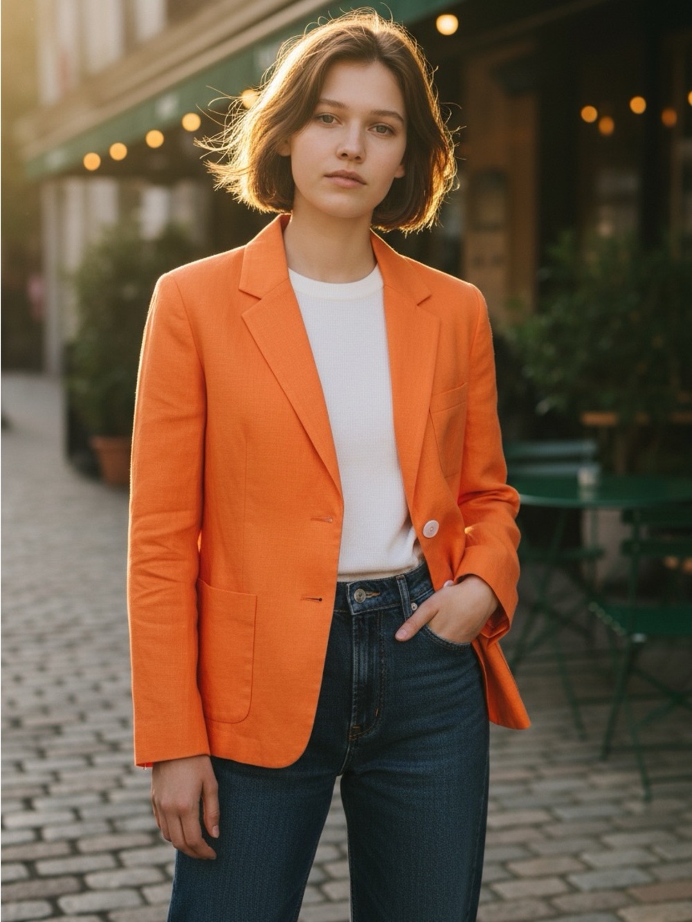 Lauren Ralph Lauren Bright Orange Single-Button Blazer